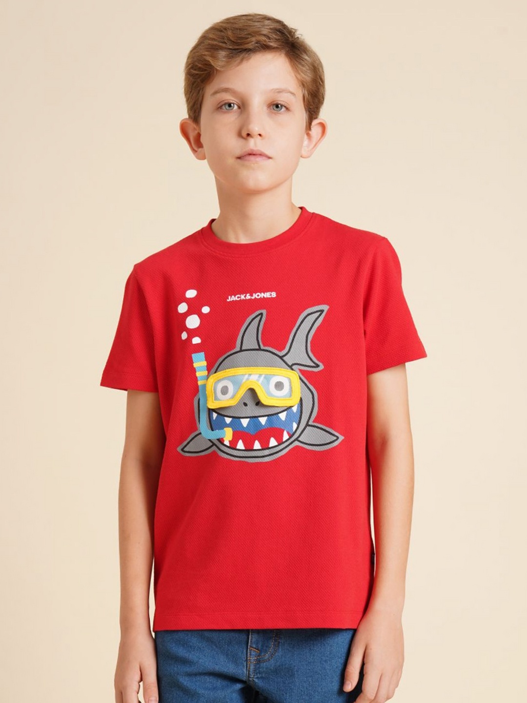 

Jack & Jones Junior Boys Graphic Printed Round Neck Cotton T-shirt, Red