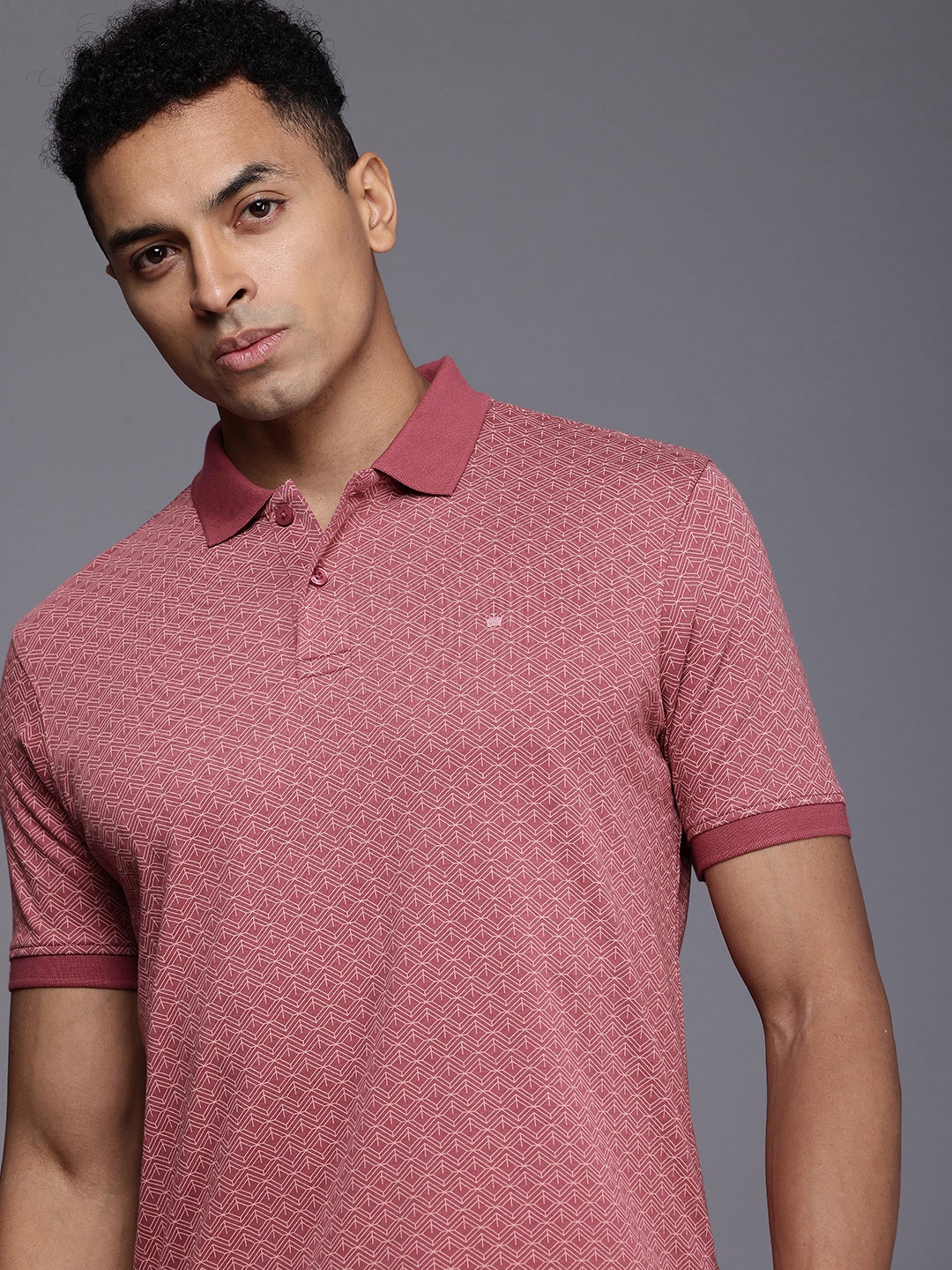 

Louis Philippe Geometric Printed Polo Collar Pure Cotton T-shirt, Pink