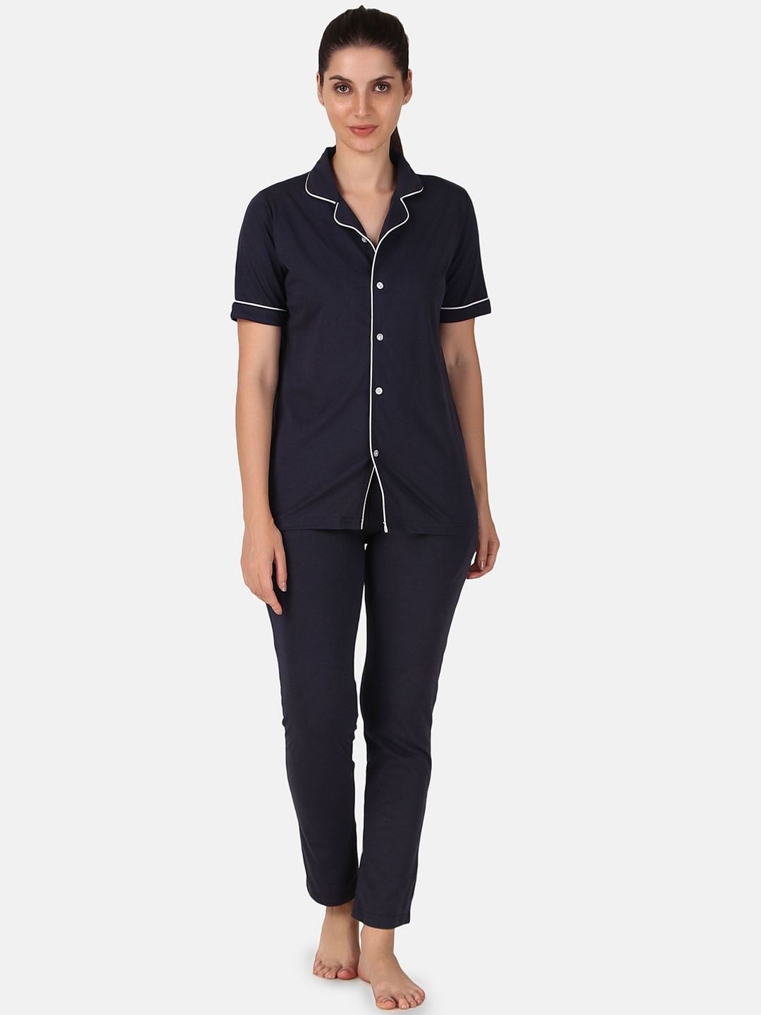 

BENZOS Lapel Collar Night Suits, Blue