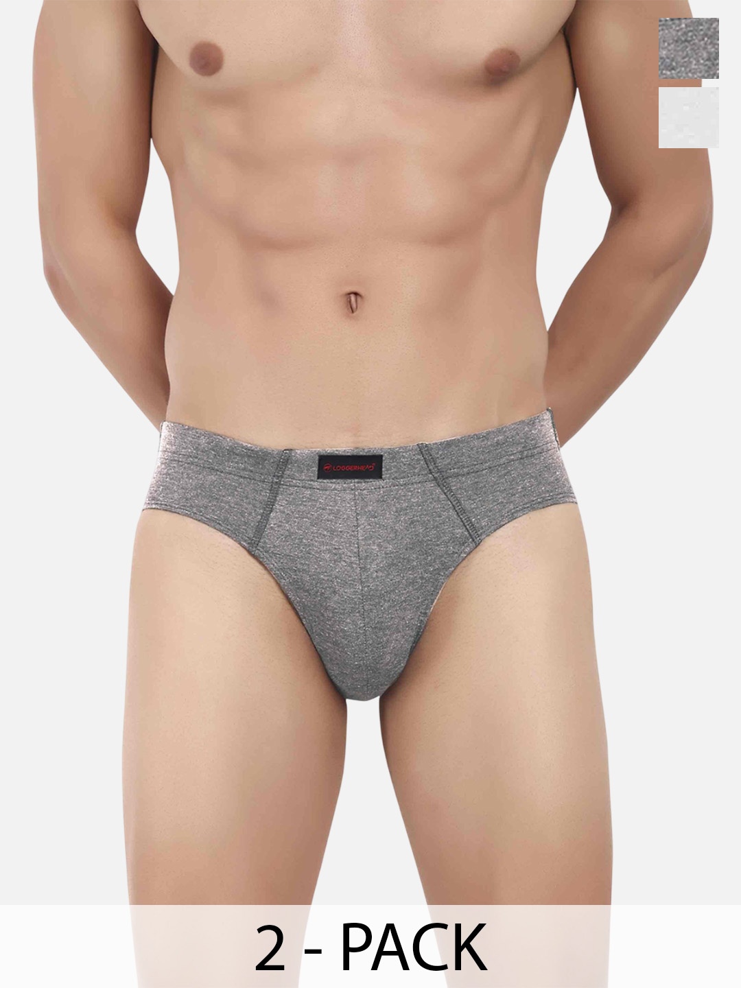 

LOGGERHEAD Men Pack Of 2 Mid-Rise Basic BriefsLHCB001-DARK GREY-WHITE