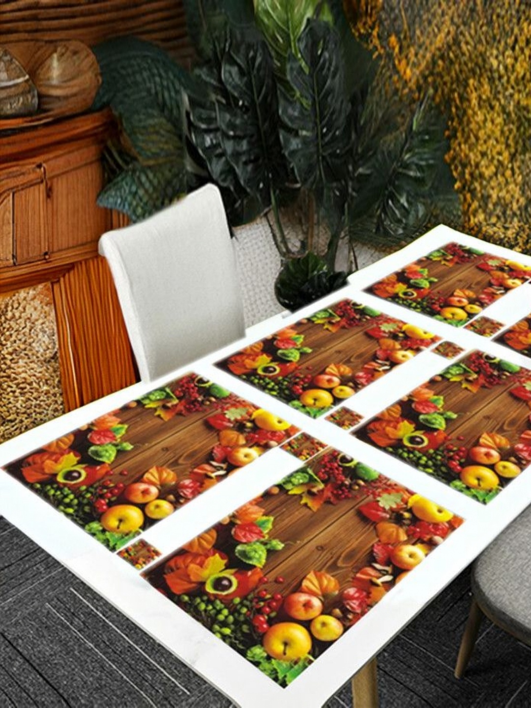 

REVEXO 6Pc Brown & Red Printed Rectangle Costers & Table Placemats