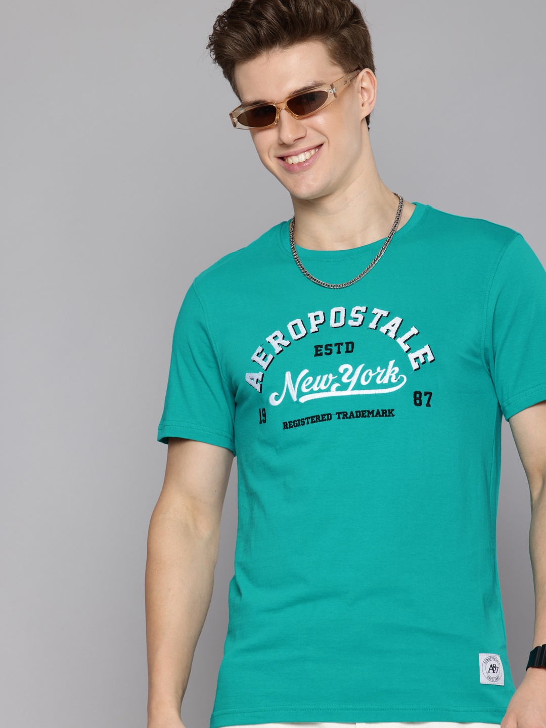 

Aeropostale Pure Cotton Brand Logo Embroidered T-shirt, Green