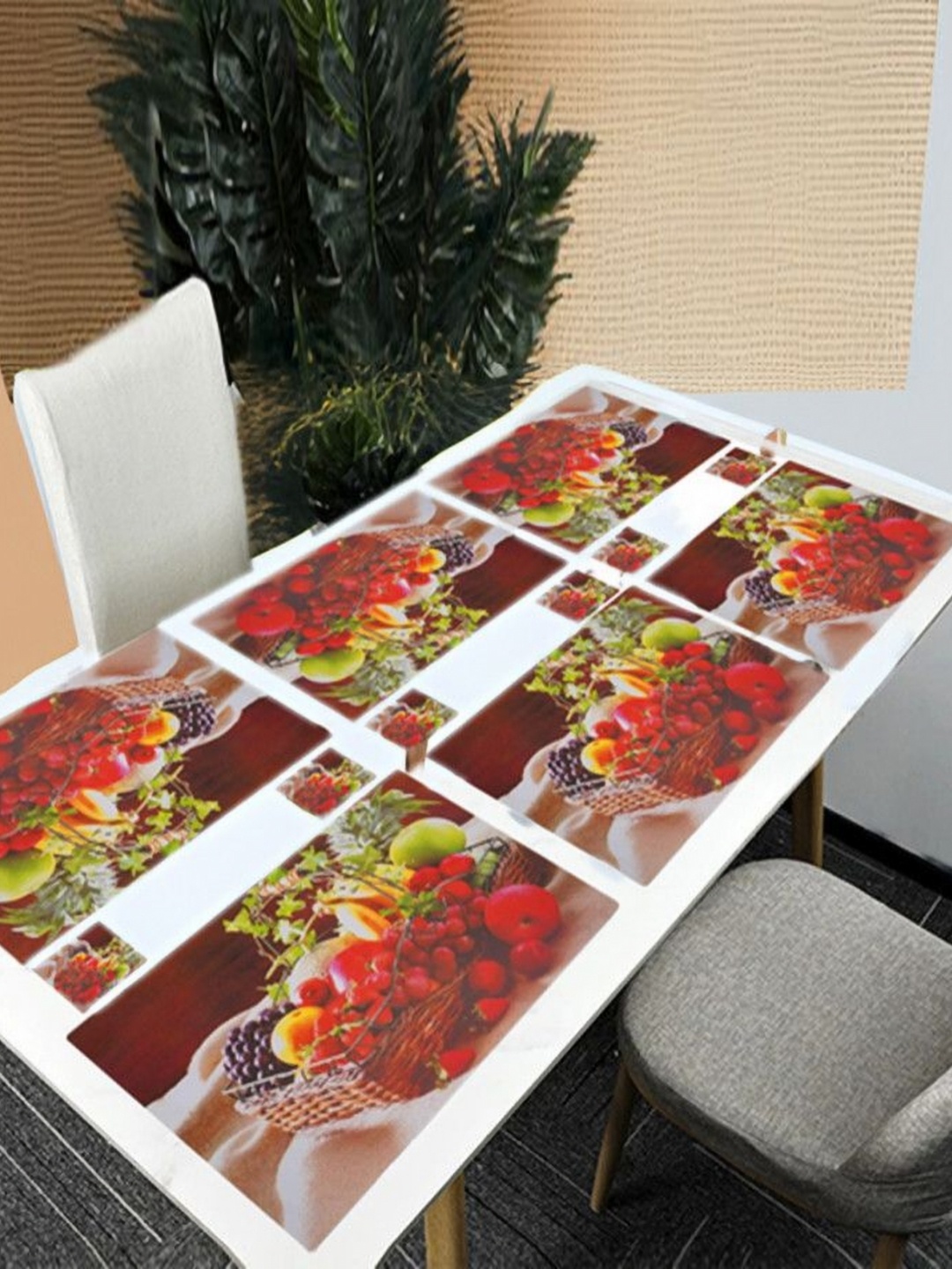 

REVEXO Brown & Red 12 Pcs Printed Rectangular Shaped Coasters & Table Placemats
