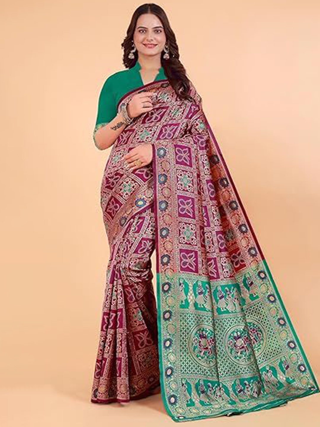 

Suratwala Woven Design Kota Saree With Blouse Piece, Purple