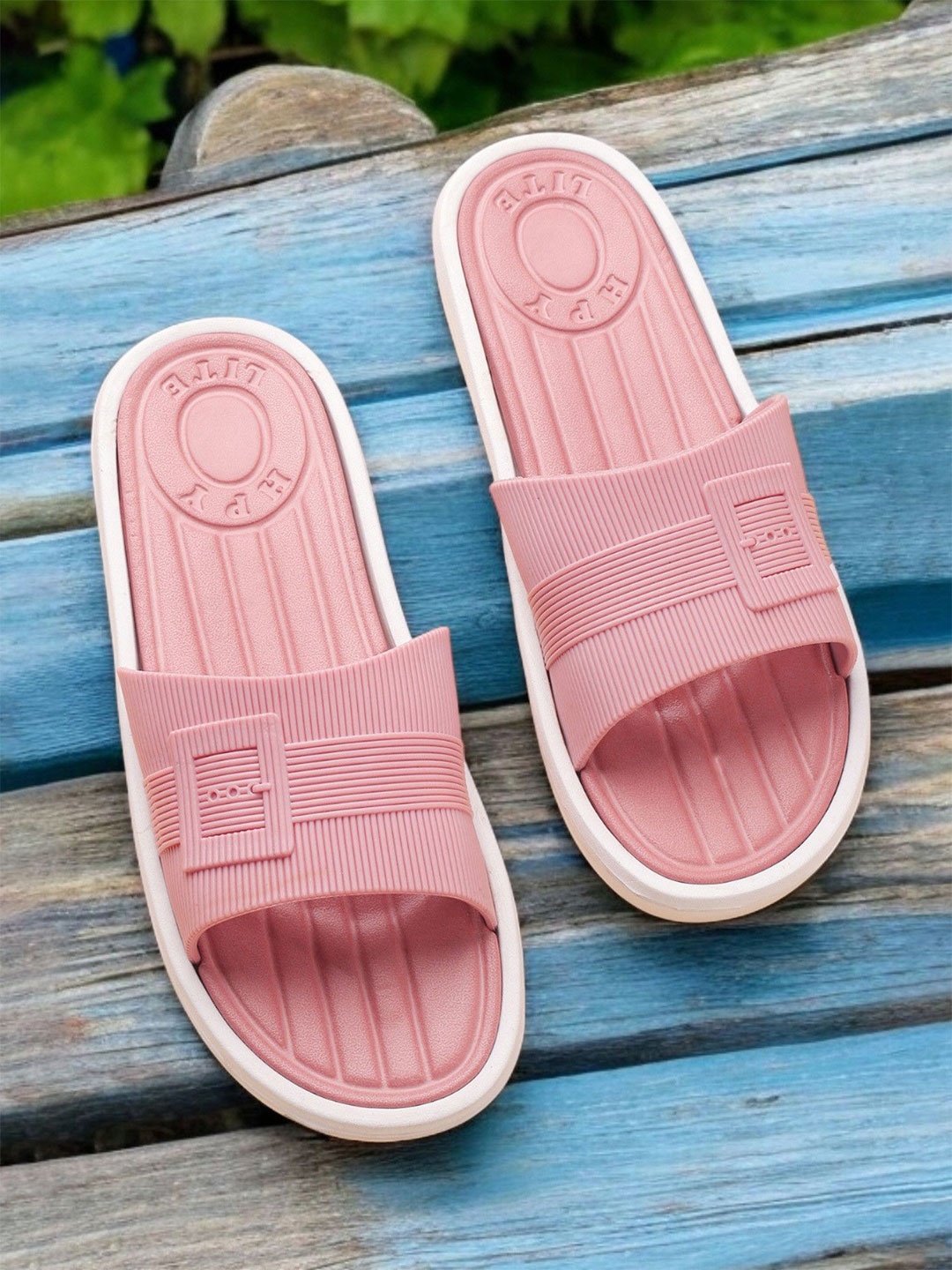 

KAPYANSH Women Self Design Sliders, Pink