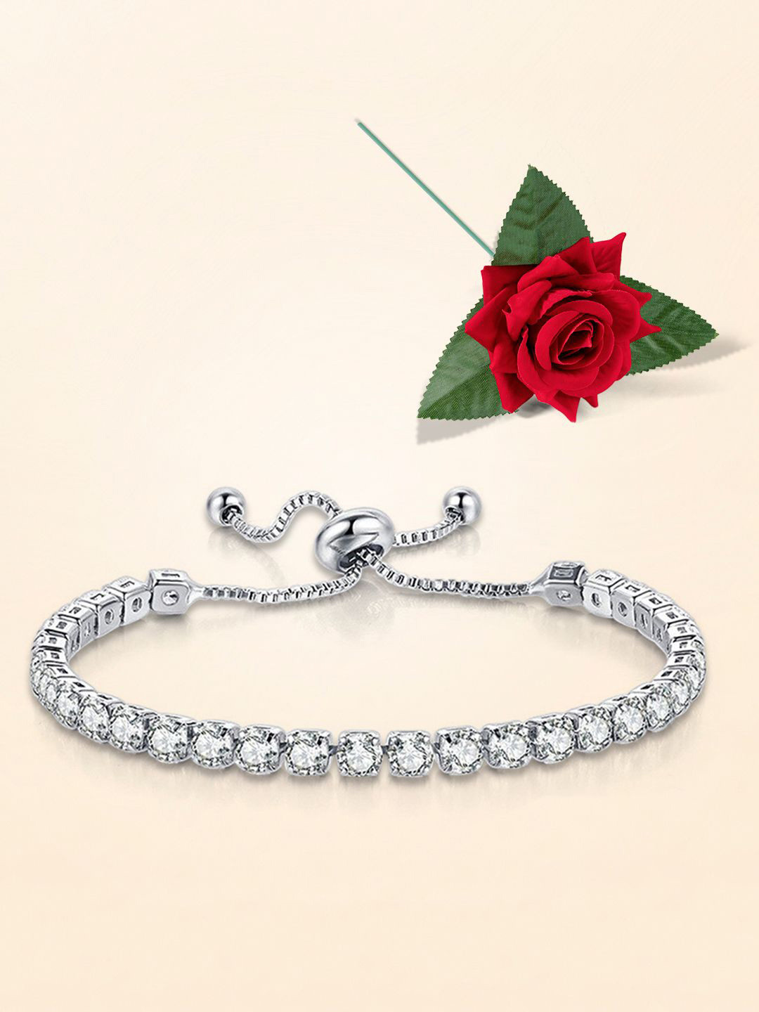 

Peora Women Cubic Zirconia Silver-Plated Wraparound Bracelet