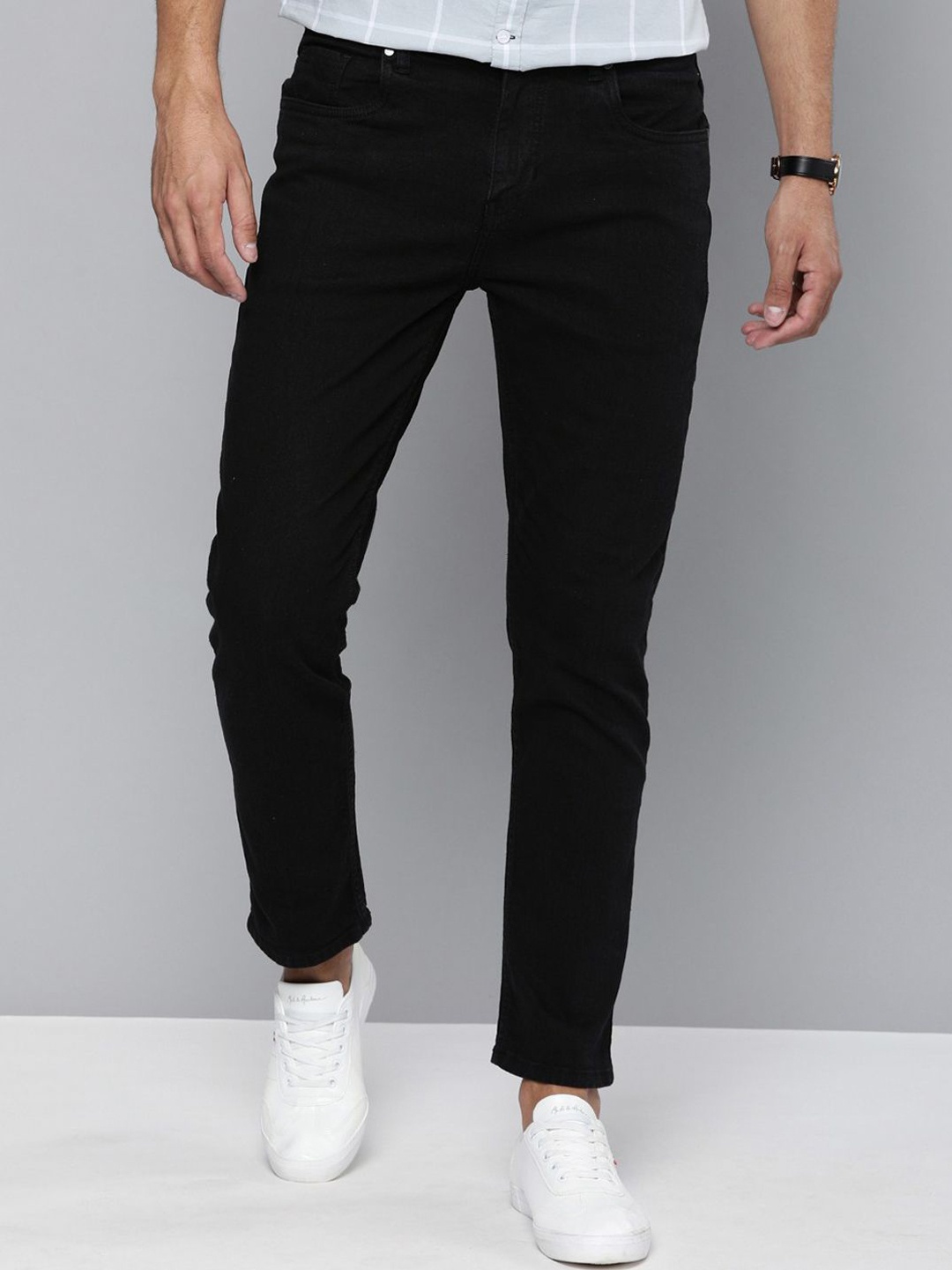 

INDIROCKS Men Jean Regular Fit Mid-Rise Stretchable Jeans, Black