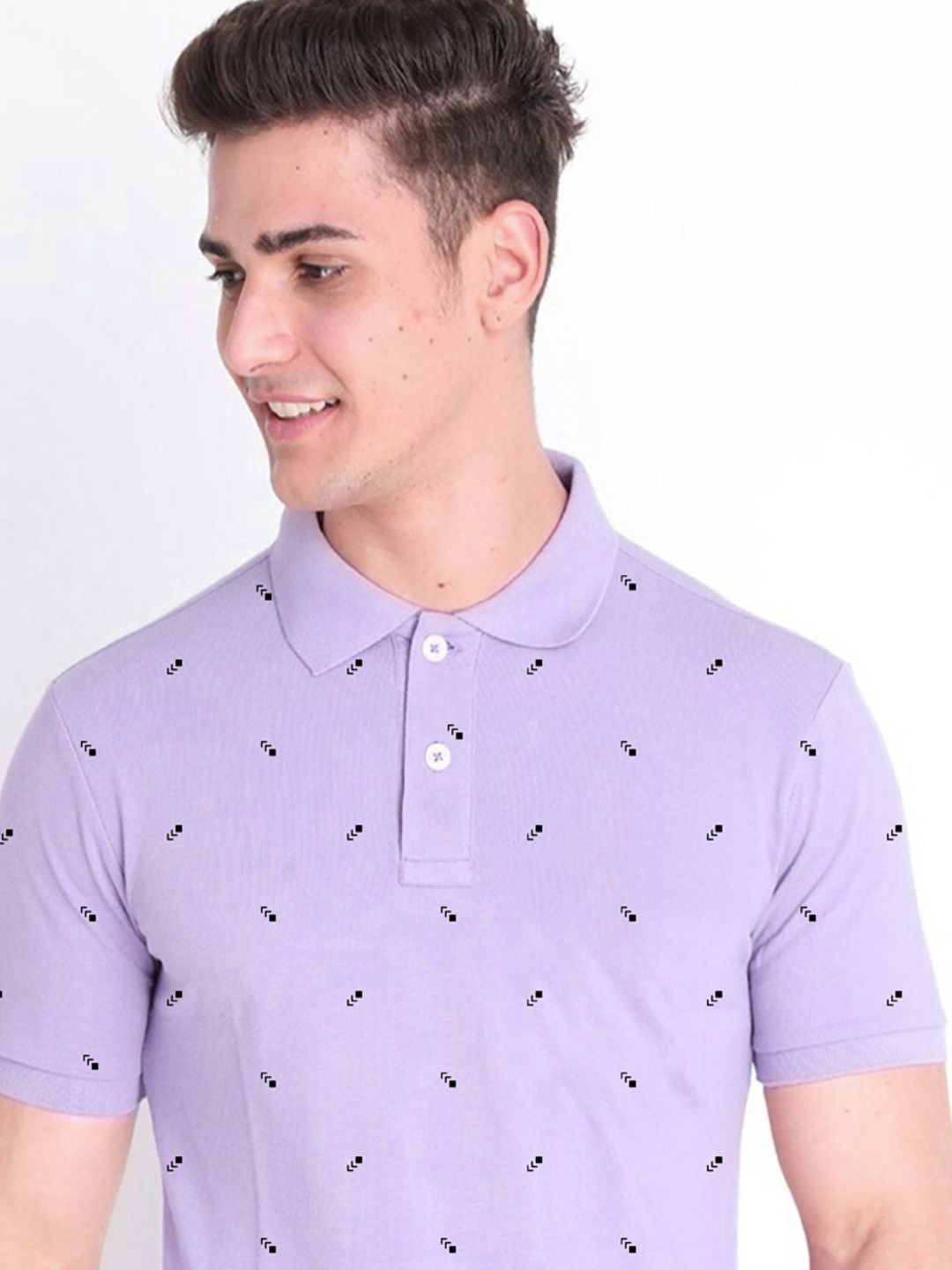 

MERRIMENT Men Geometric Printed Polo Collar Cotton T-shirt, Purple