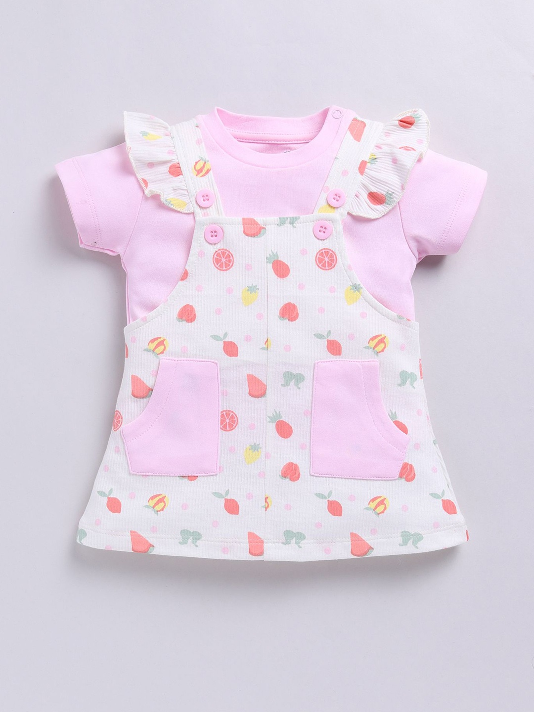 

BABY GO Girl Cotton Round Neck A-Line Dress, Pink