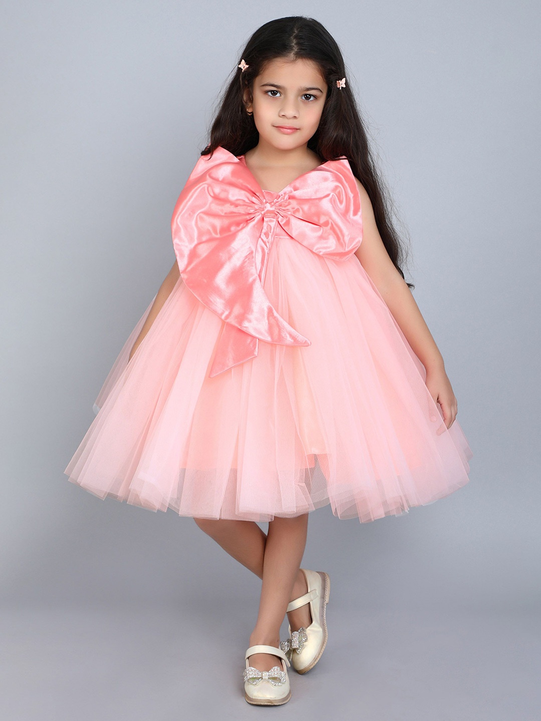 

Pink Chick Girls Fit & Flare Sleeveless Party Dress With Bow Details, Peach