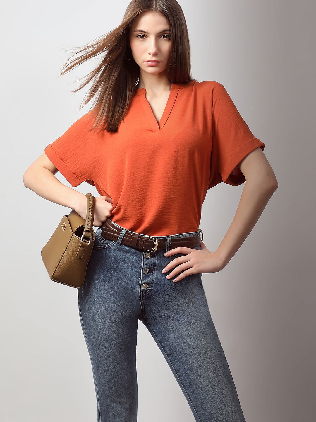 

Vero Moda Extended Sleeves V-Neck T-Shirt Regular Top, Orange