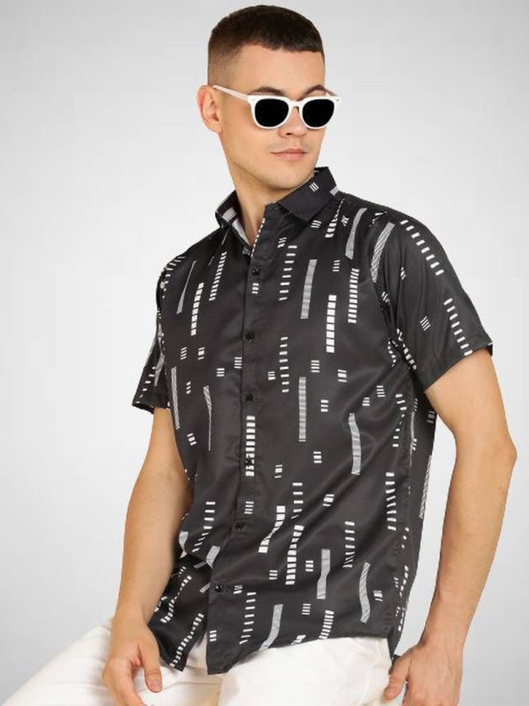 

iCome Men Multi Stripes Opaque Printed Casual Shirt, Black