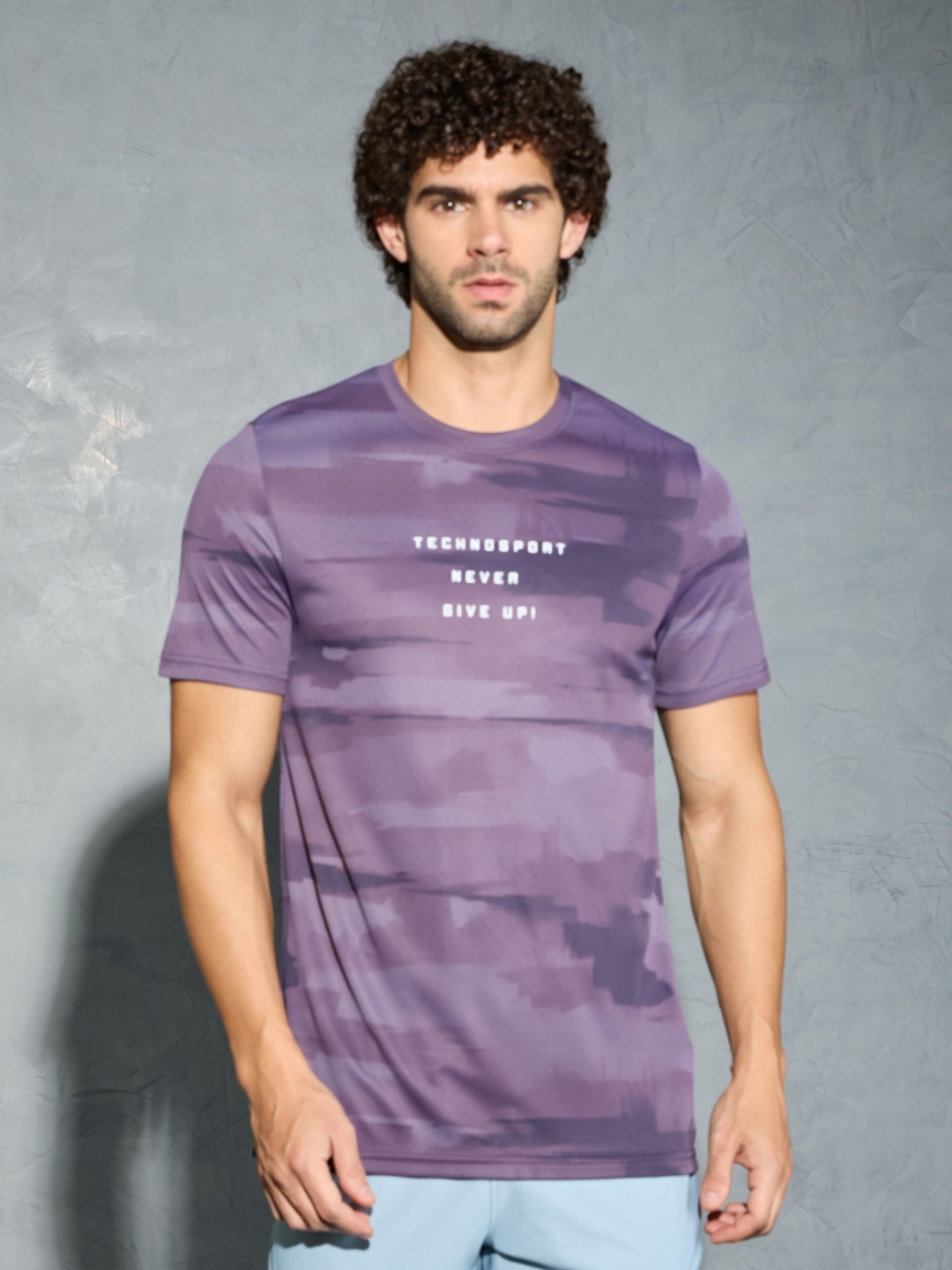 

Technosport Men Abstract Printed Antimicrobial Slim Fit Sports T-shirt, Purple