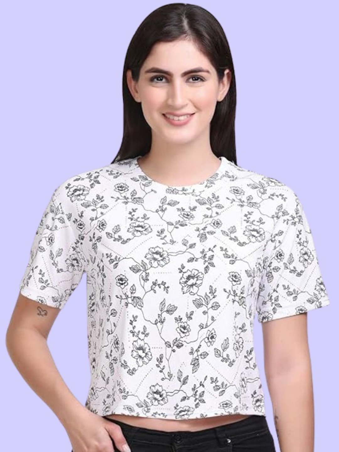 

White Moon Women Floral Printed Cotton Crop Top