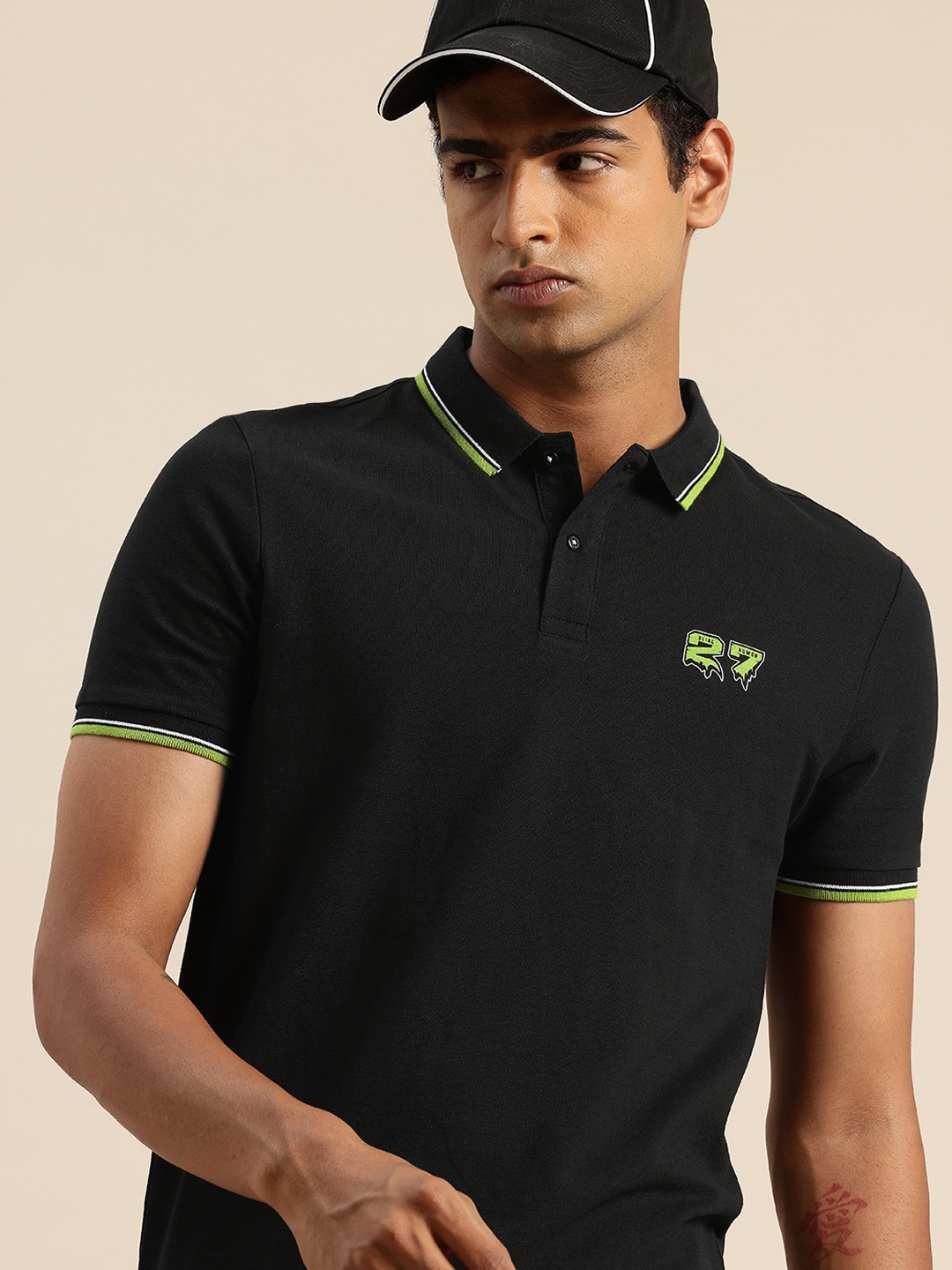 

Being Human Pure Cotton Polo Collar Casual T-shirt, Black