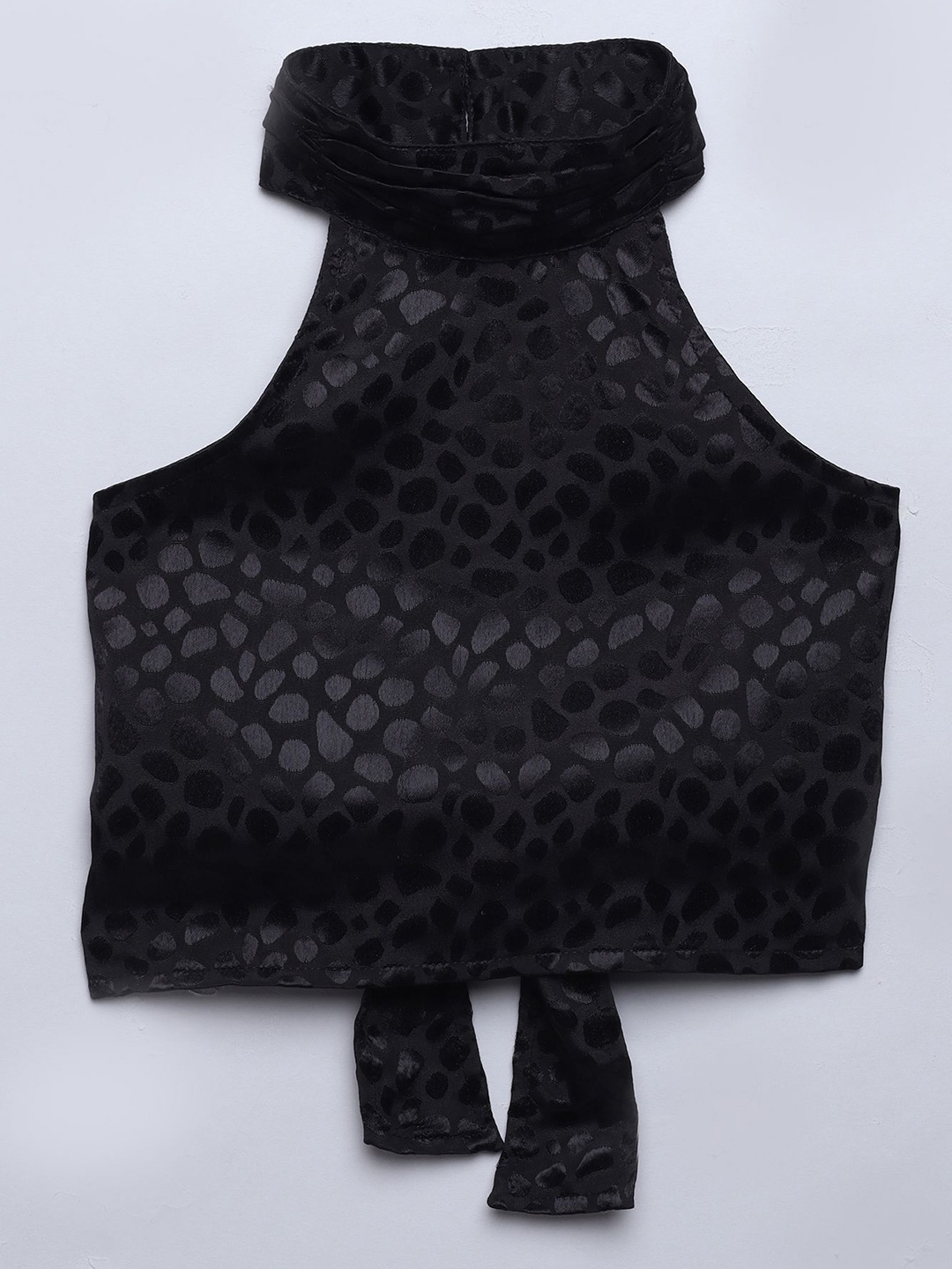 

taffykids Print Halter Neck Satin Crop Top, Black