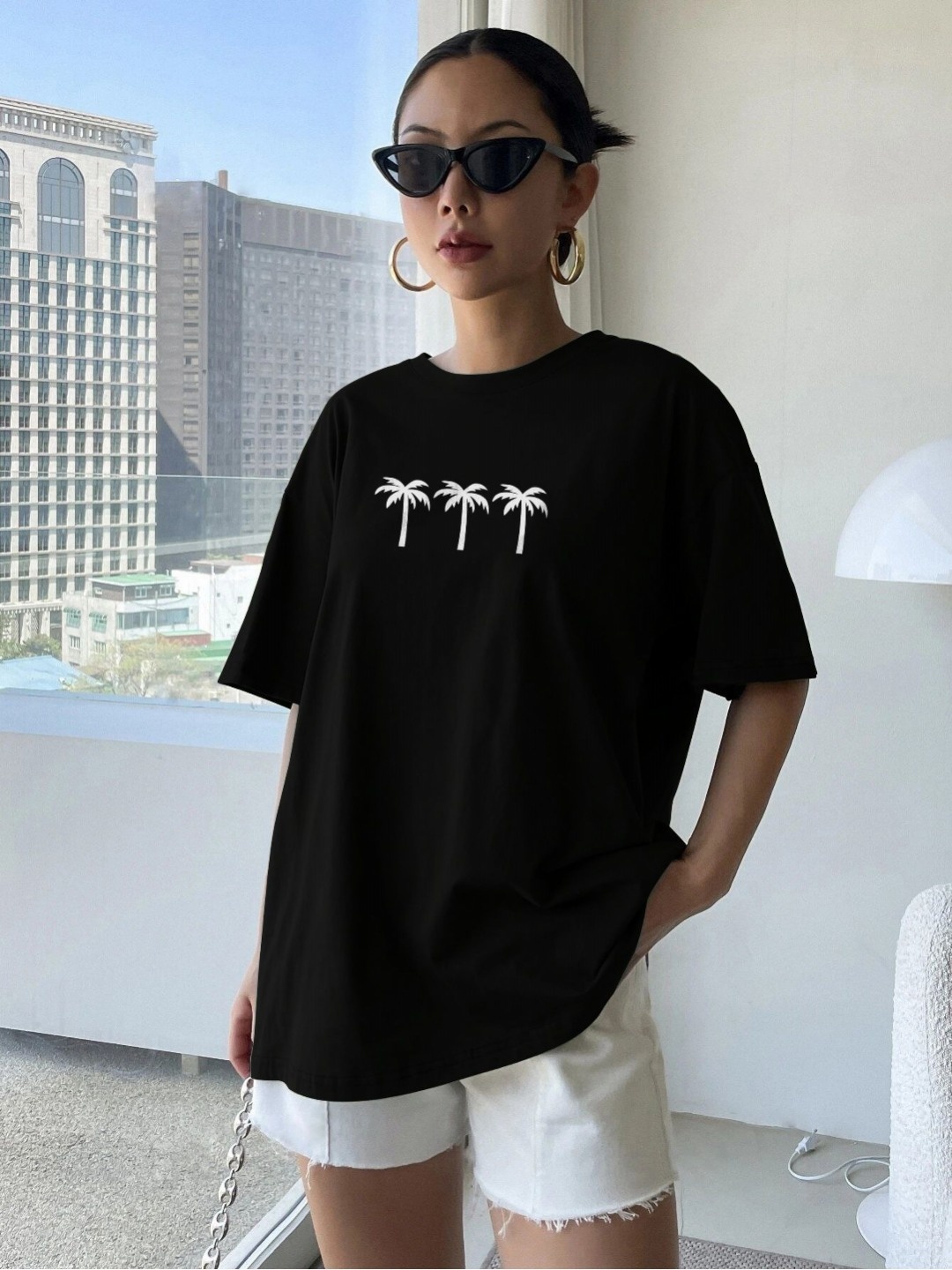 

TOGS & TERRE Women Graphic Printed Round Neck Cotton Oversized T-shirt, Black