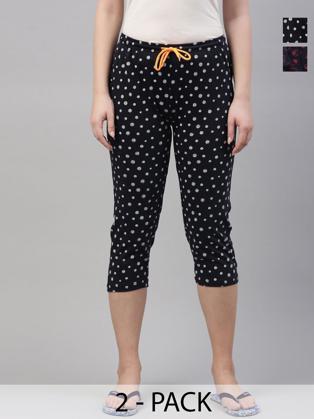 

Kryptic Women Pack of 2 Cotton Printed Capris, Black