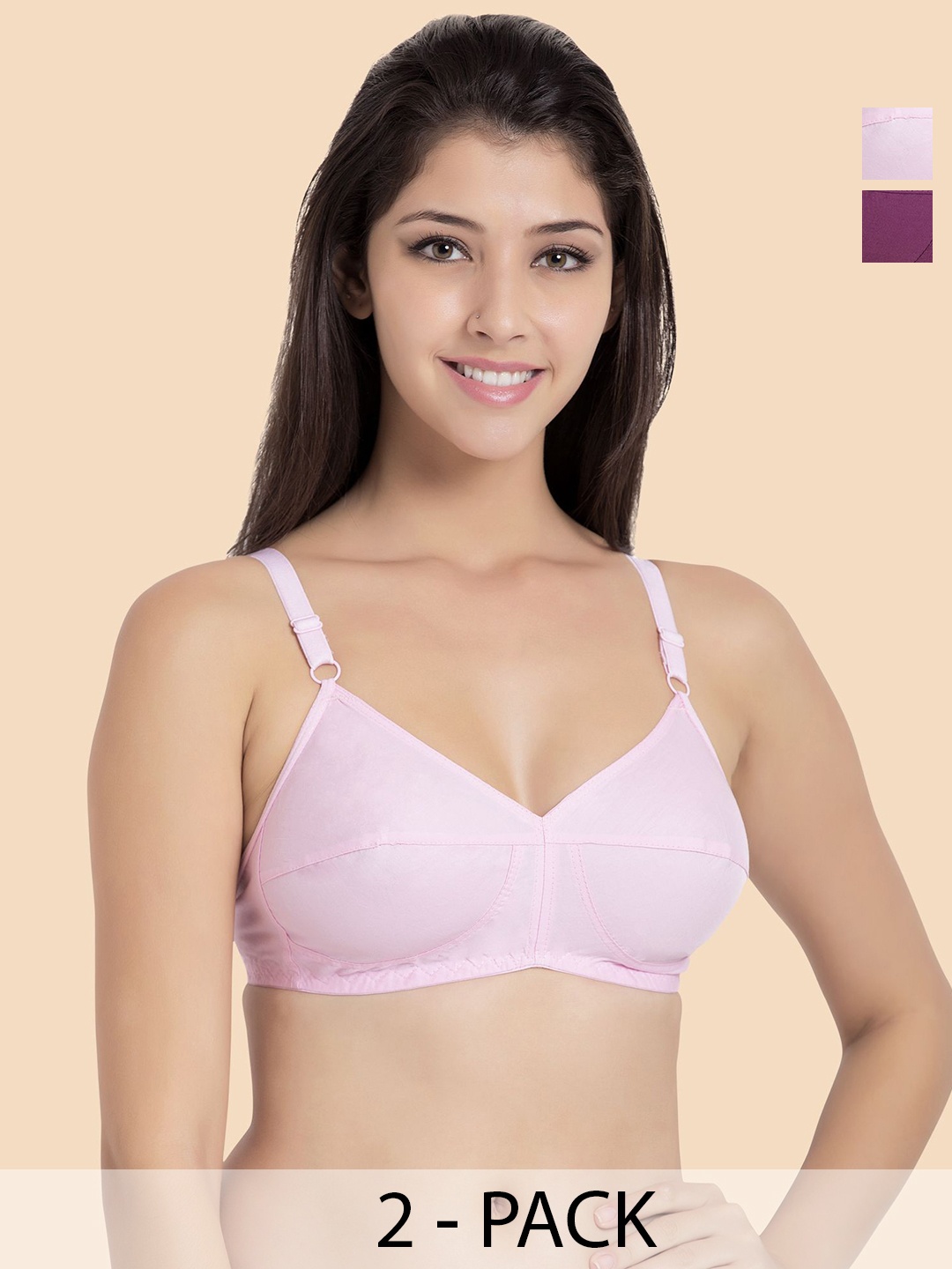 

Souminie Pack of 2 Pure Cotton Non Padded Full Coverage Minimizer Bra, Magenta