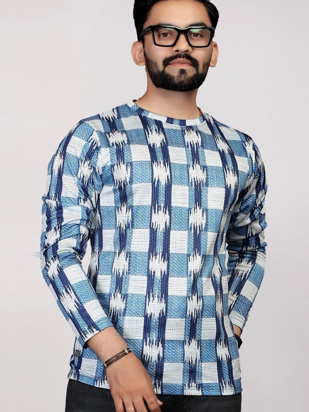 

FABRIPPLE Men Checked Tropical Pockets T-shirt, Blue