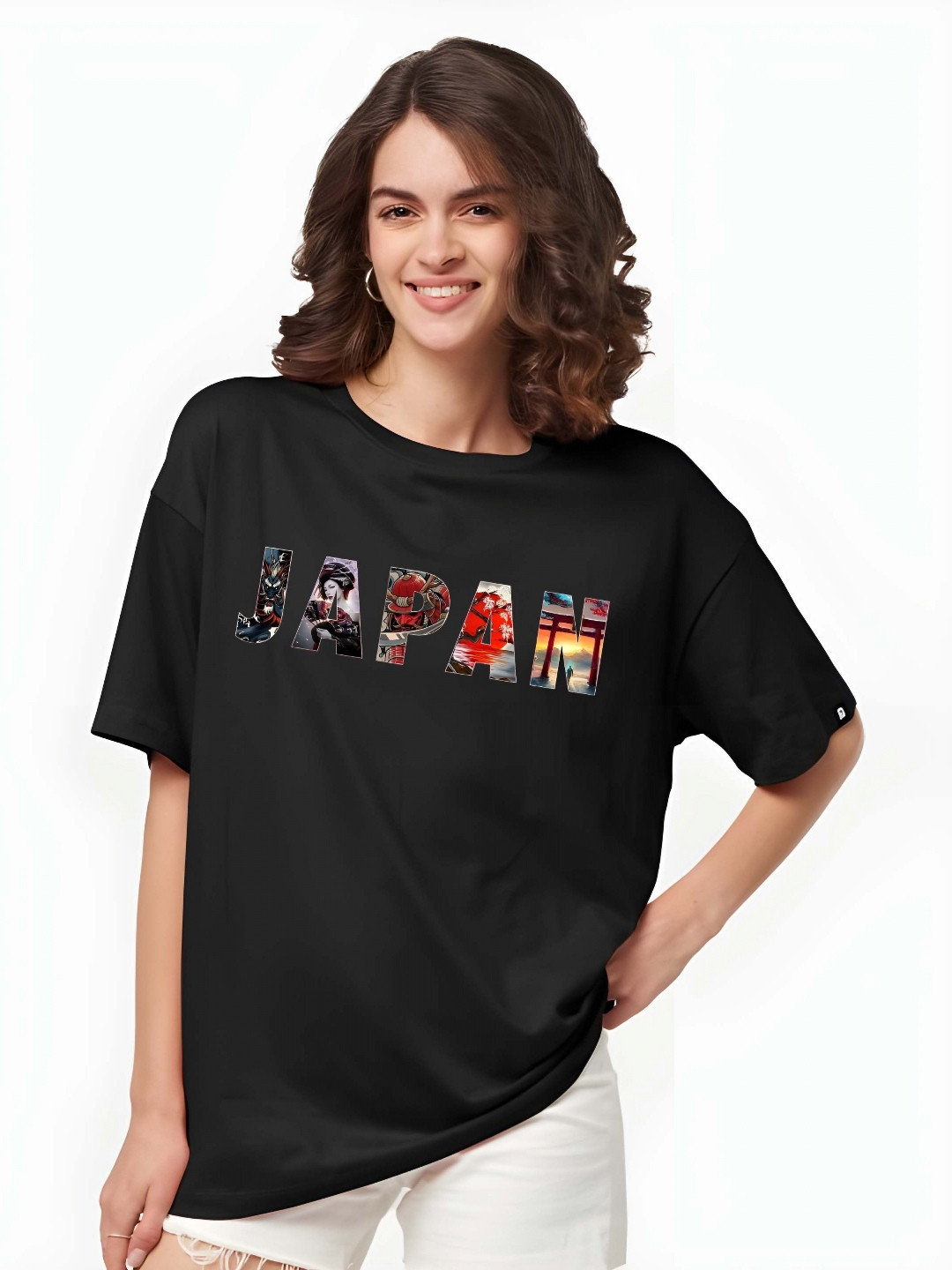 

SZN Women Graphic Printed Round Neck Cotton Oversized T-shirt, Black