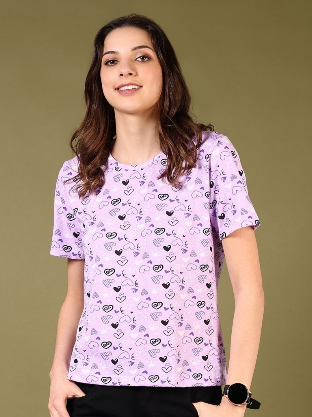 

V-Mart Women Conversational Printed Round Neck Cotton T-shirt, Lavender