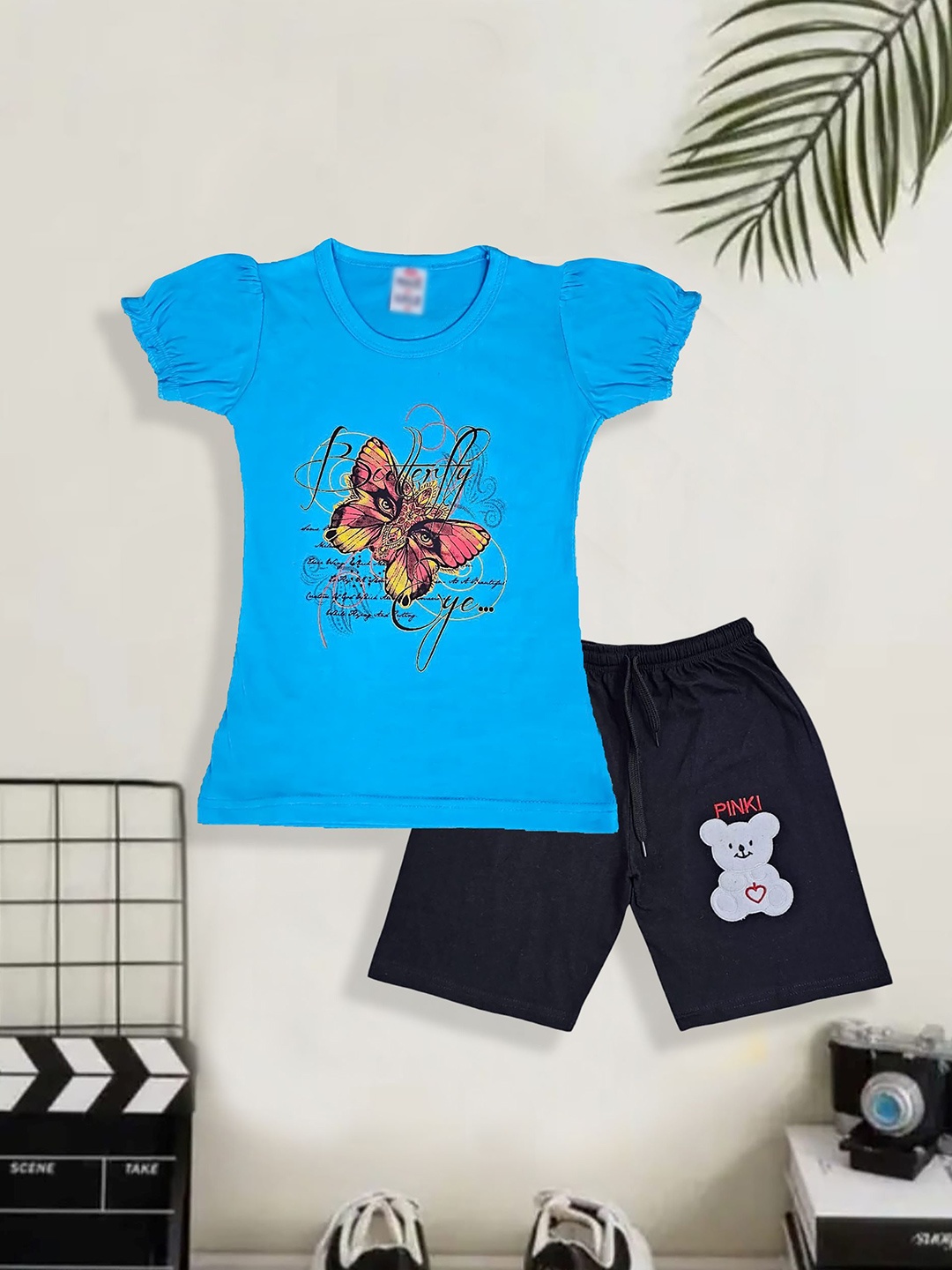 

CoolTees4U Girls Printed Pure Cotton T-shirt With Shorts, Blue