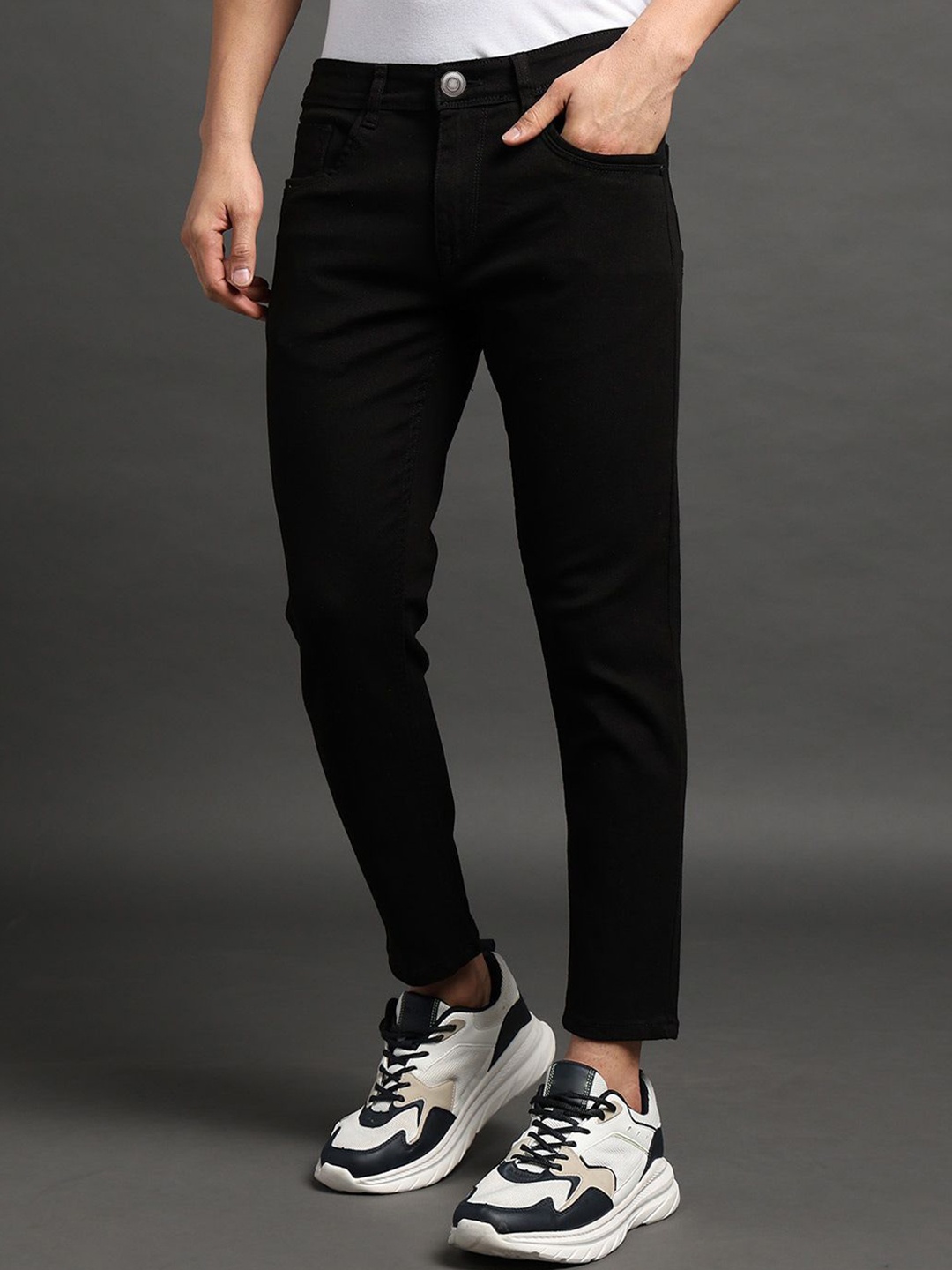 

ComfyStyle Men Regular Fit Clean Look Mid Rise Stretchable Black Jeans