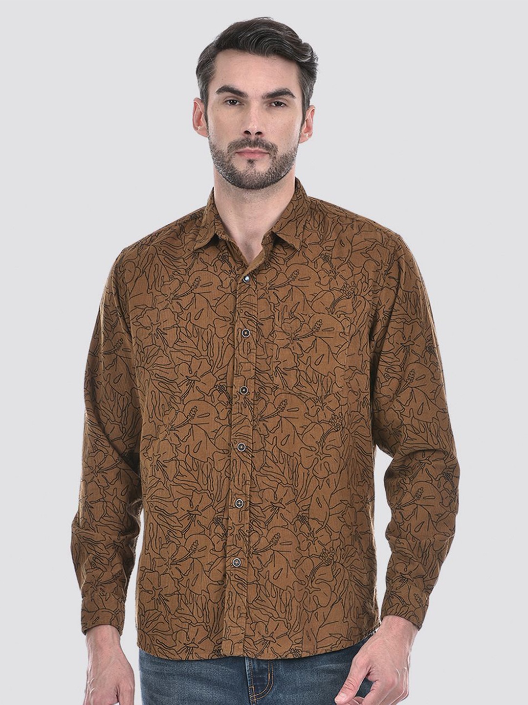 

Numero Uno Men Slim Fit Opaque Printed Casual Shirt, Brown