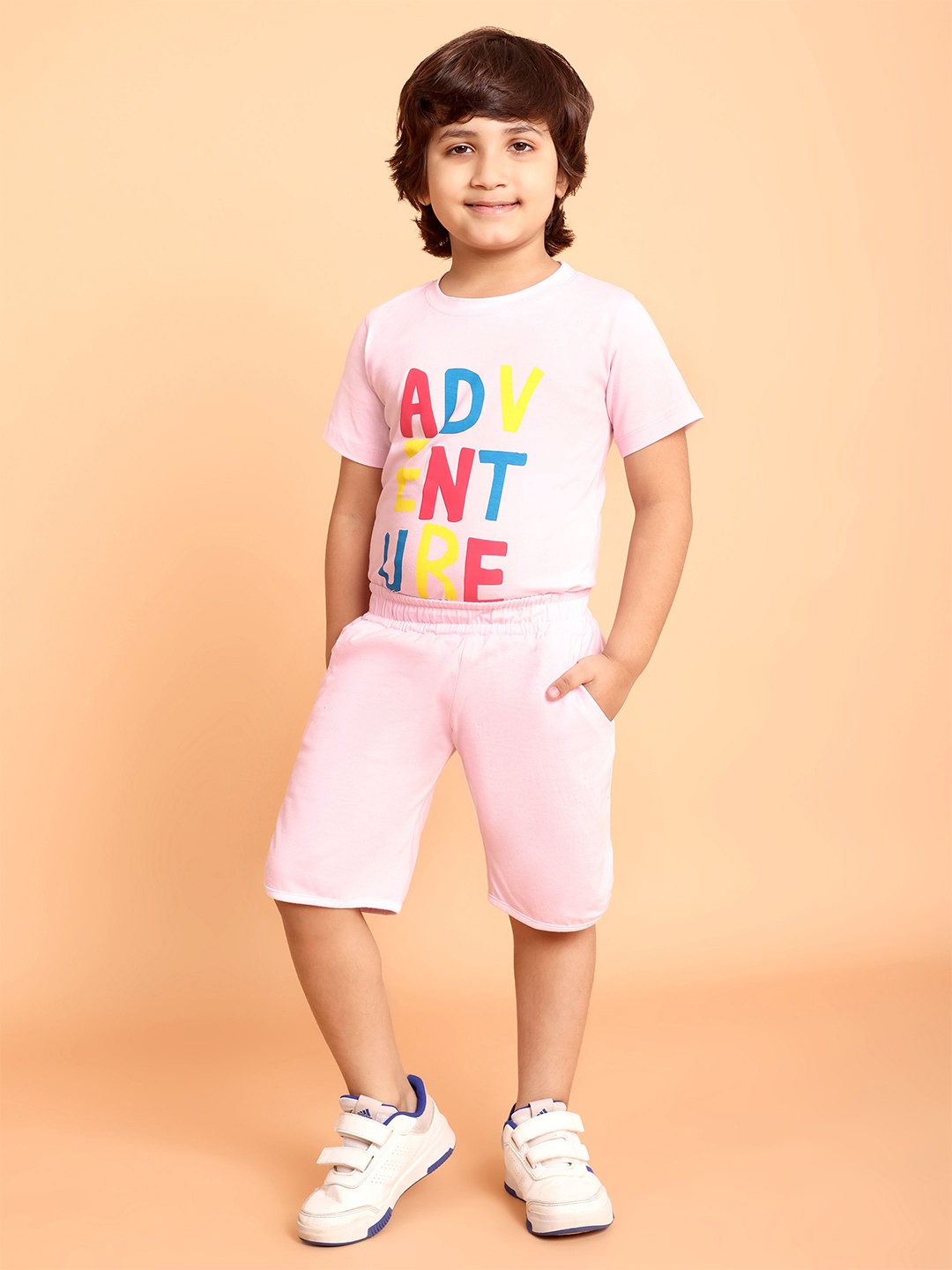 

YK Boys Printed Round Neck Pure Cotton T-Shirt With Shorts, Pink