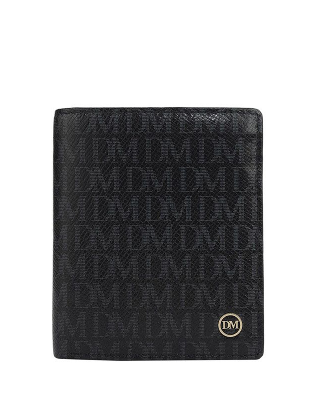 

Da Milano Men Brand Logo Printed RFID Leather Two Fold Wallet, Black