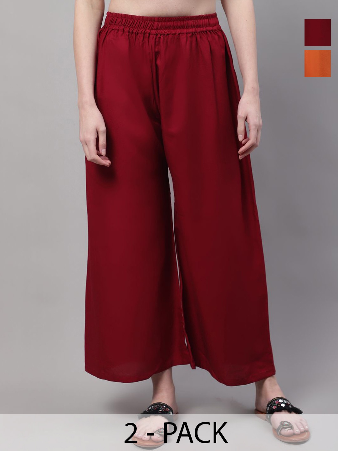 

Valles365 by S.C. Women Pack of 2 Flared Palazzos, Maroon
