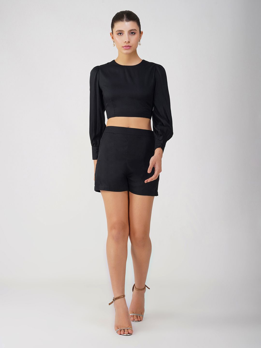 

HERE&NOW Round-Neck Top With Short Co-Ords, Black