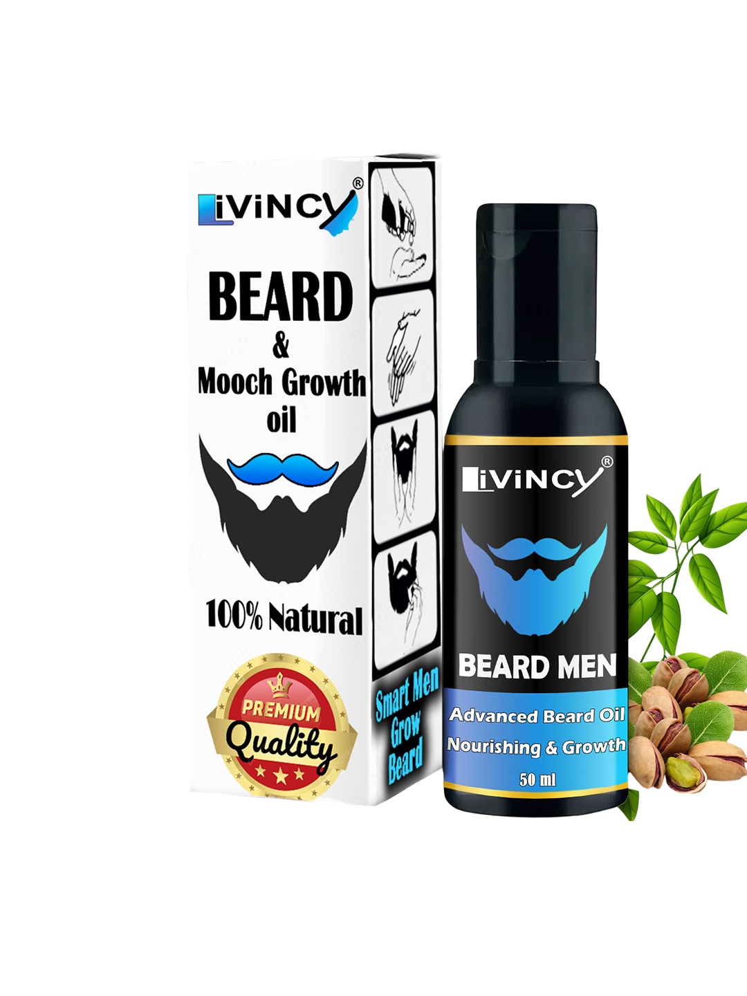 

LIVINCY 100% Natural Beard & Mooch Growth Oil - 50 ml, Transparent