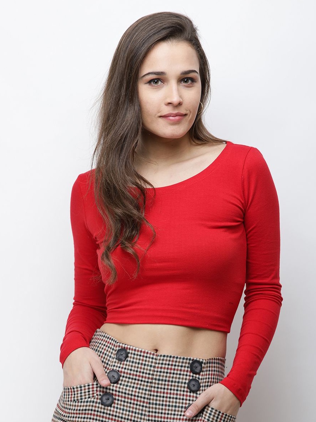 

Moda Rapido Women Pure Cotton Fitted Crop Top, Red