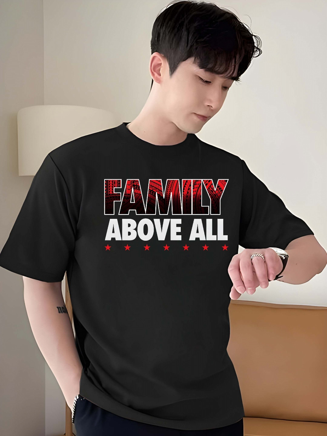 

SZN Men Typography Printed Round Neck Cotton Oversized T-shirt, Black