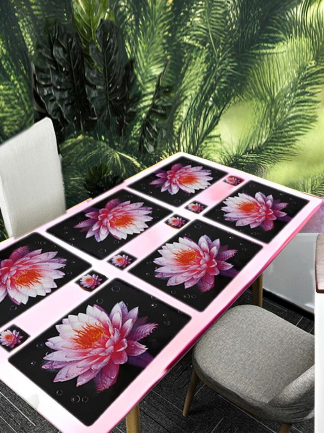 

REVEXO Black & Pink 12 Pcs Printed Rectangular Shaped Coasters & Table Placemats