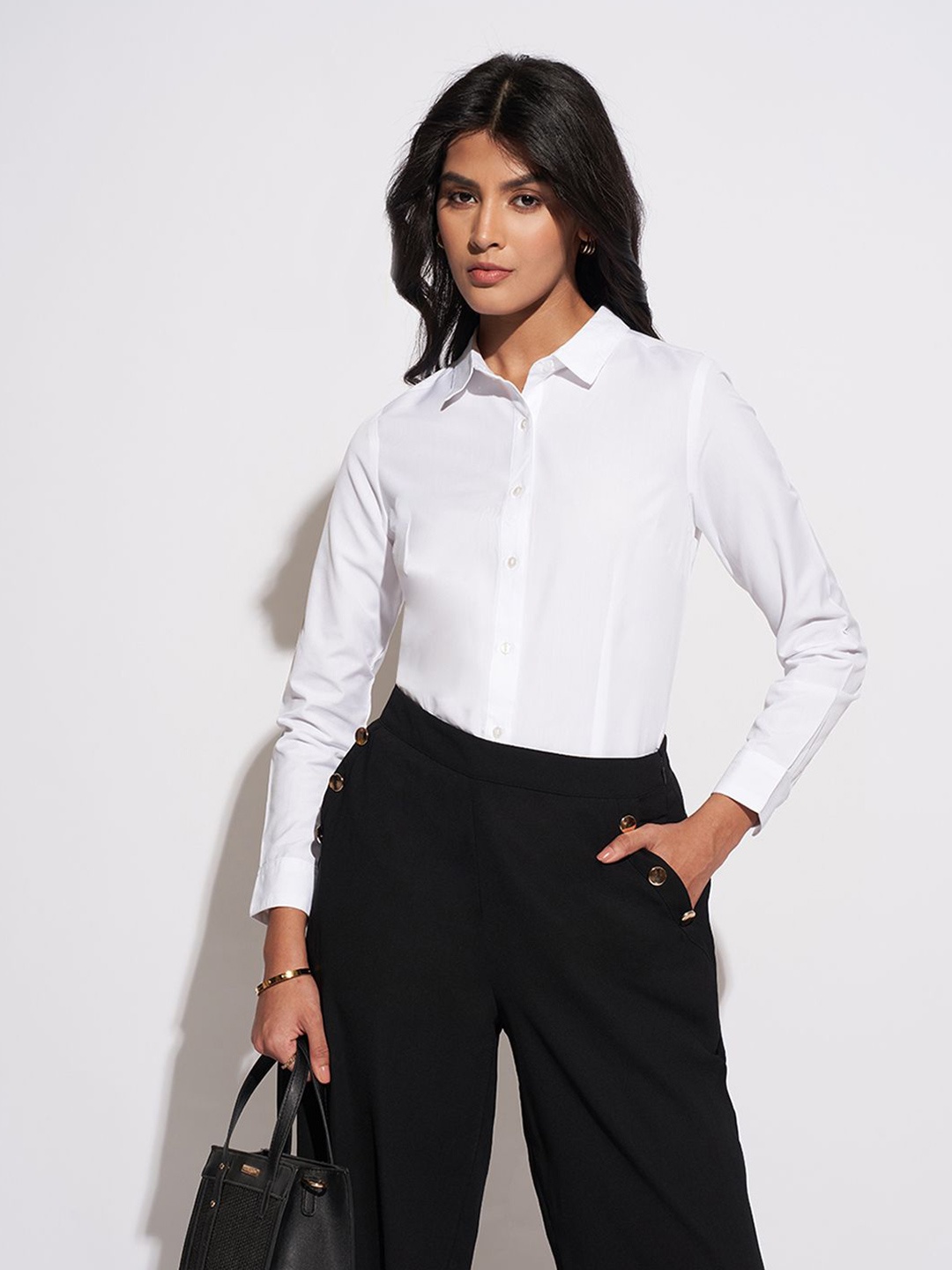 

Annabelle by Pantaloons Women Solid Shirt Collar Top, Off white