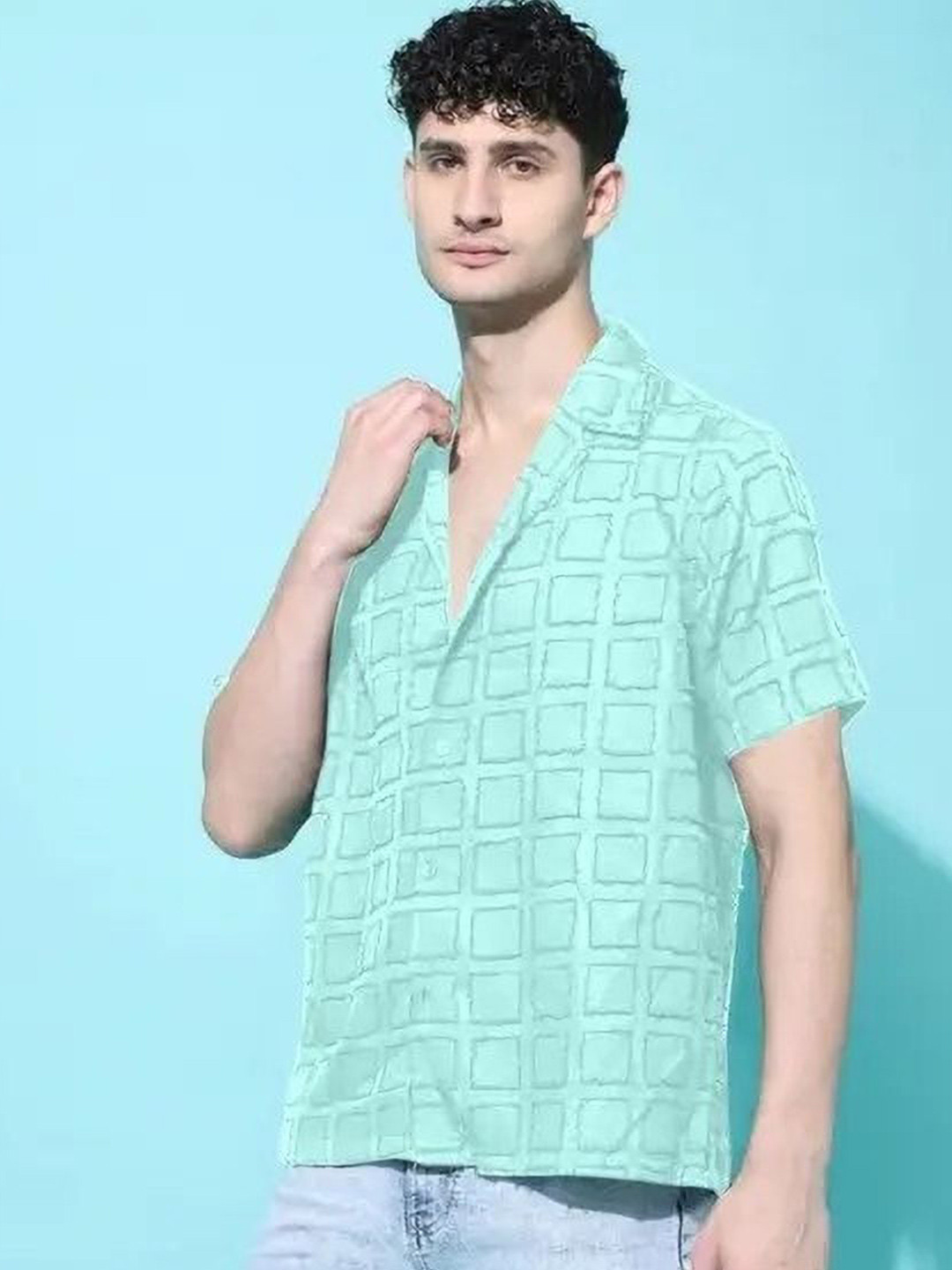 

iCome Men Slim Fit Spread Collar Textured Casual Shirt, Green