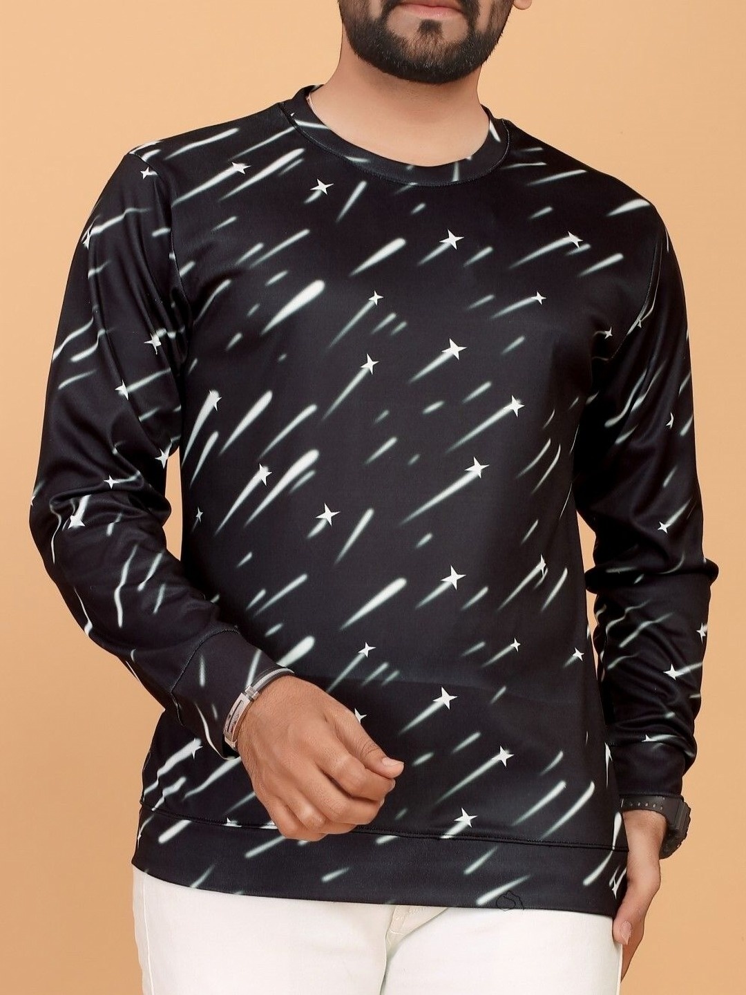 

FABRIPPLE Men Geometric Printed Round Neck Sweatshirt, Black