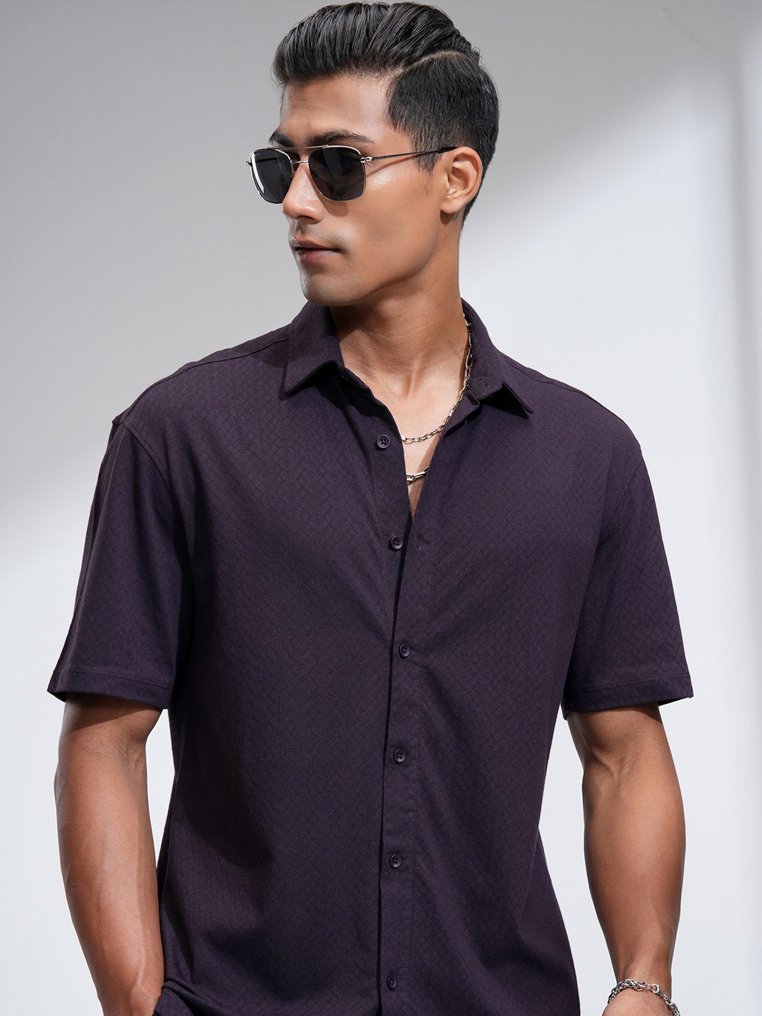 

Locomotive Premium Men Knit Textured Shirt, Purple