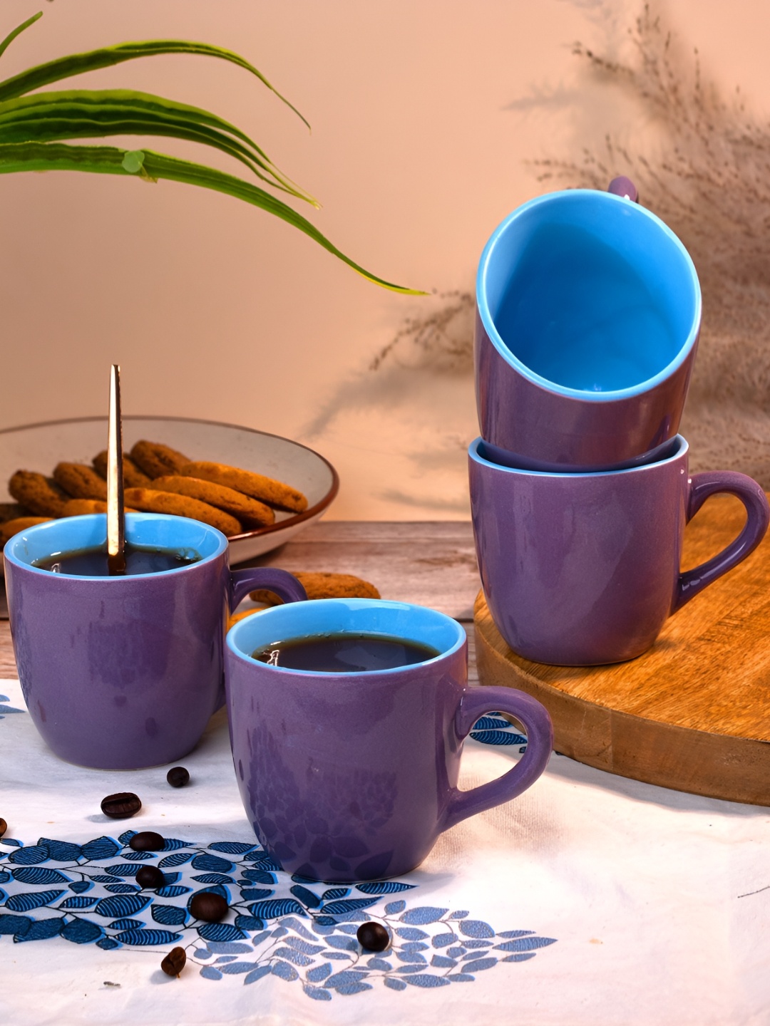 

Storepedia Purple & Blue 4 Pieces Ceramic Glossy Cups-150 ml Each