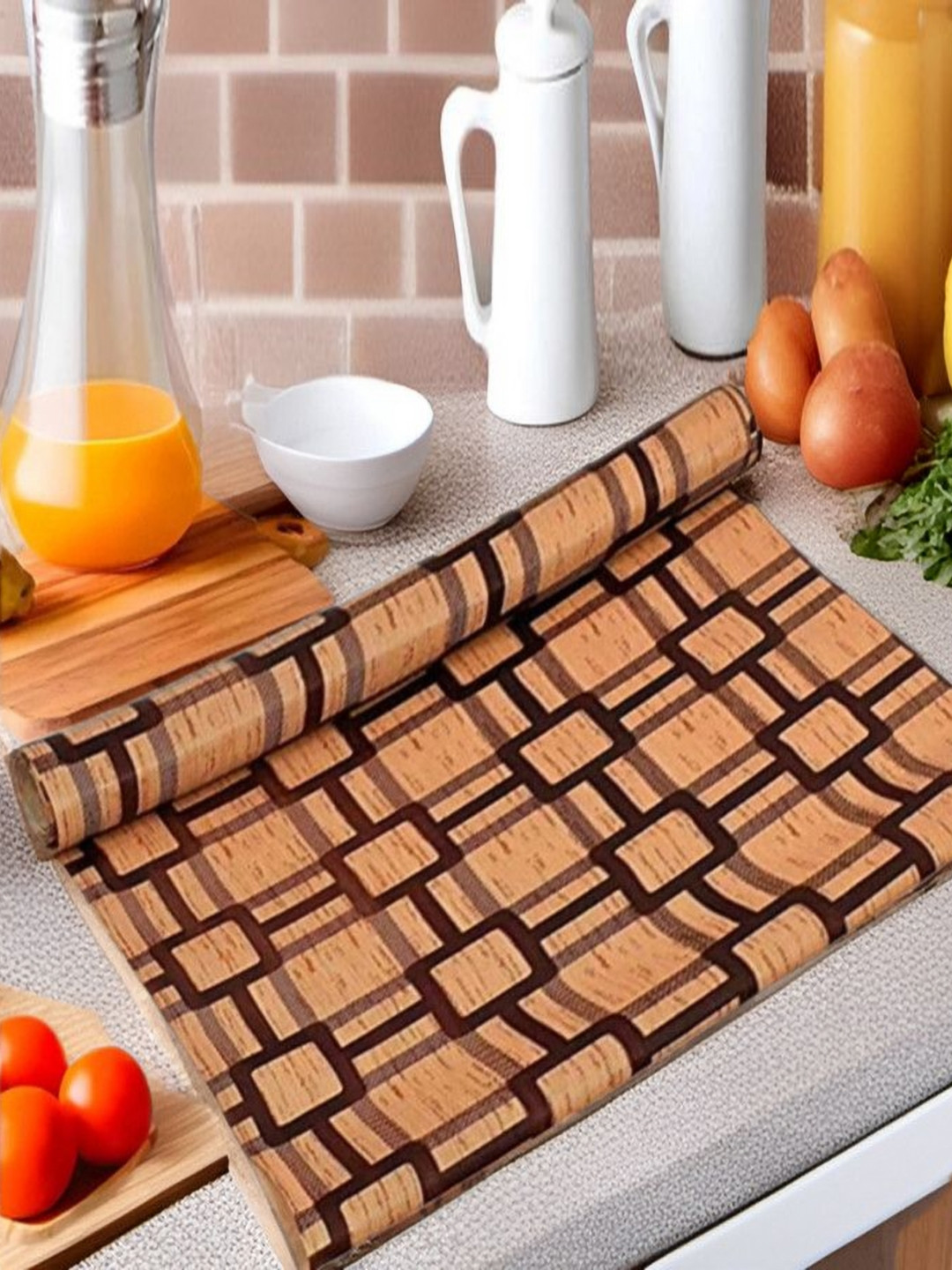 

REVEXO Beige & Brown Printed Water-Resistant Shelf Liner