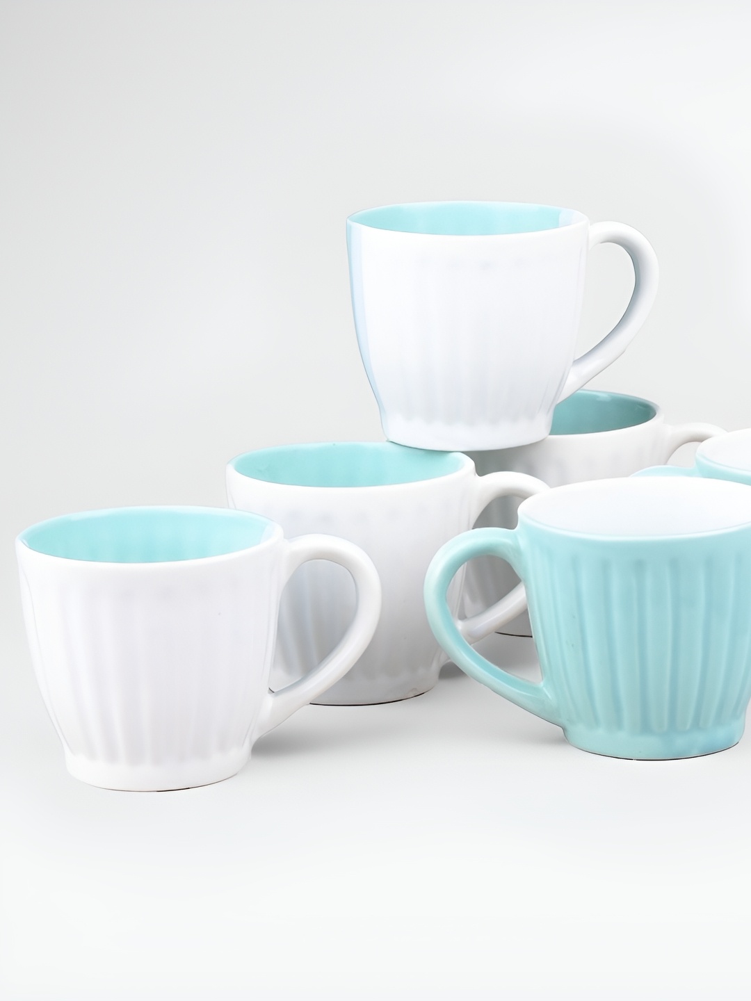 

Storepedia Blue & White 6 Pieces Textured Glossy Ceramic Tea Cups 150ml Each