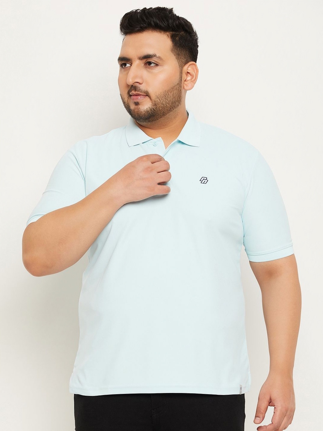 

RENUOVO Men Plus Size Solid Polo Collar Cotton T-shirt, Turquoise blue
