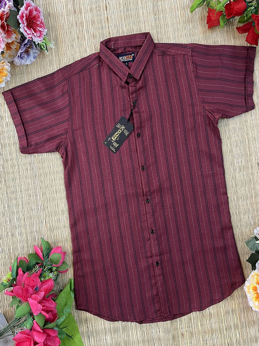 

iCome Men Multi Stripes Opaque Striped Casual Shirt, Maroon