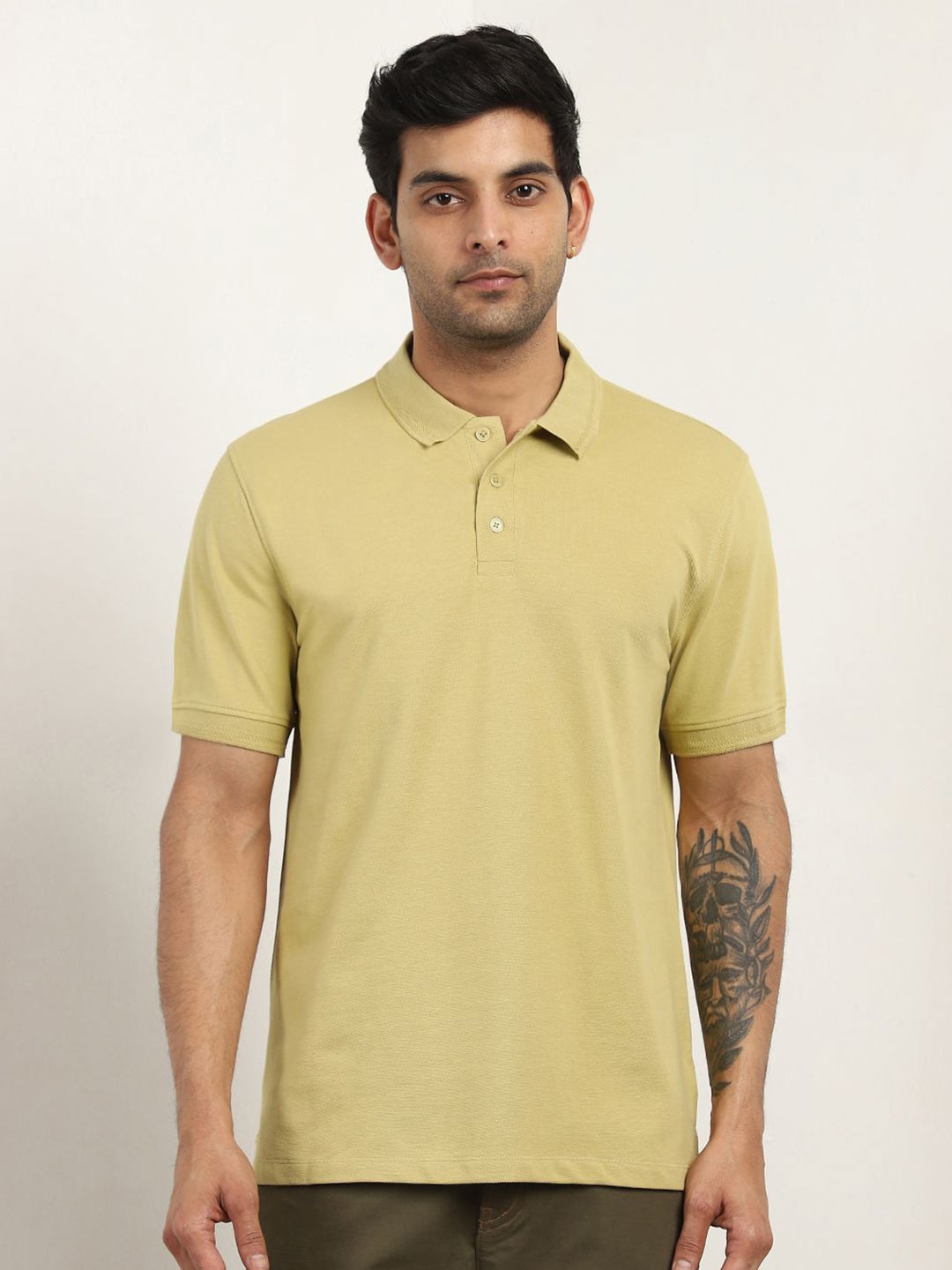 

NOBERO Men Solid Polo Collar Cotton T-shirt, Green