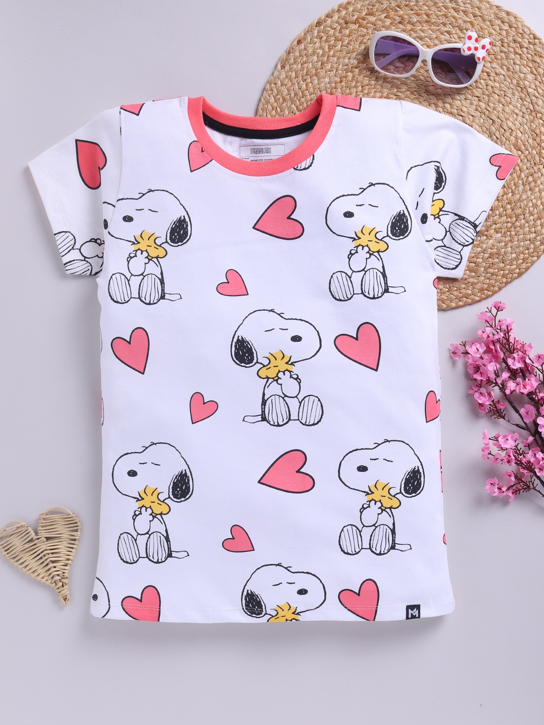 

YK X Minute Mirth Girls Peanuts Printed Pure Cotton T-shirt, White