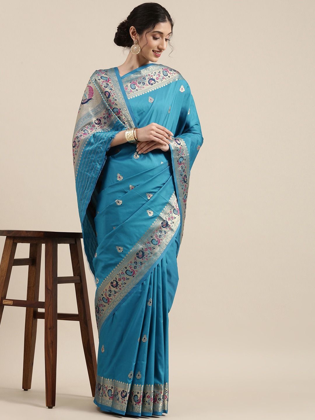 

DIVASTRI Woven Design Printed Zari Paithani Saree, Turquoise blue