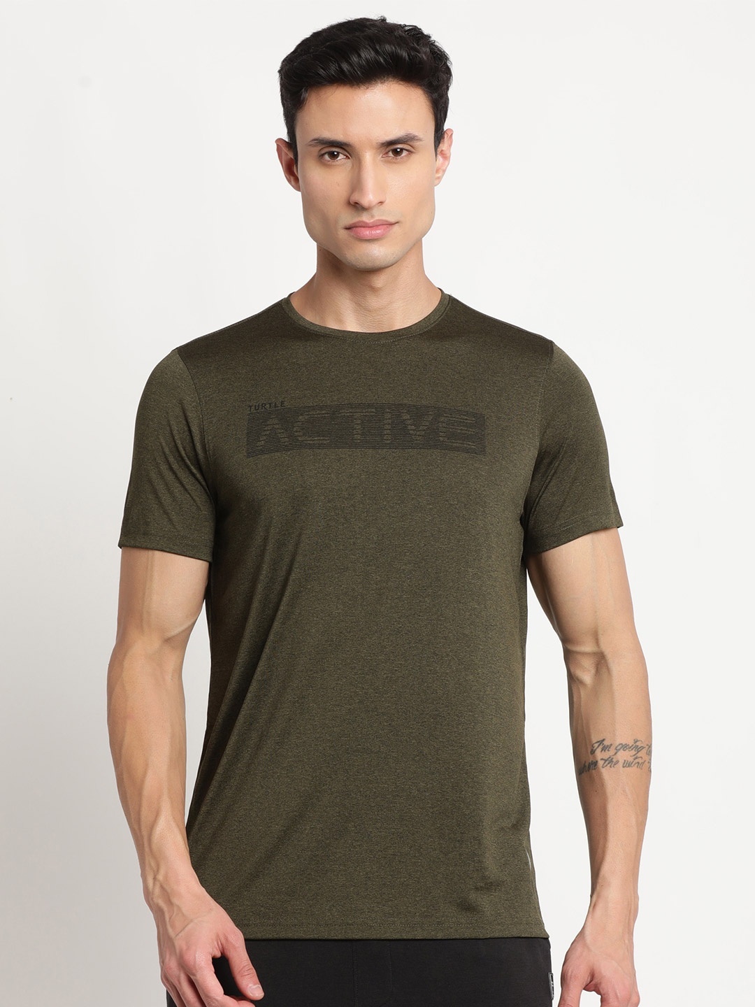 

Turtle Typography Printed Slim Fit T-shirt, Olive